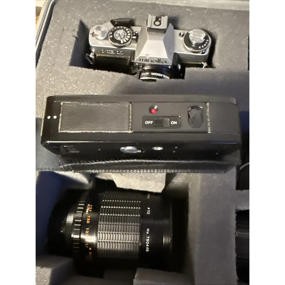 Minolta XD11 35mm SLR Film Camera Kit w/ Lenses, Auto Winder D, Case - Untested